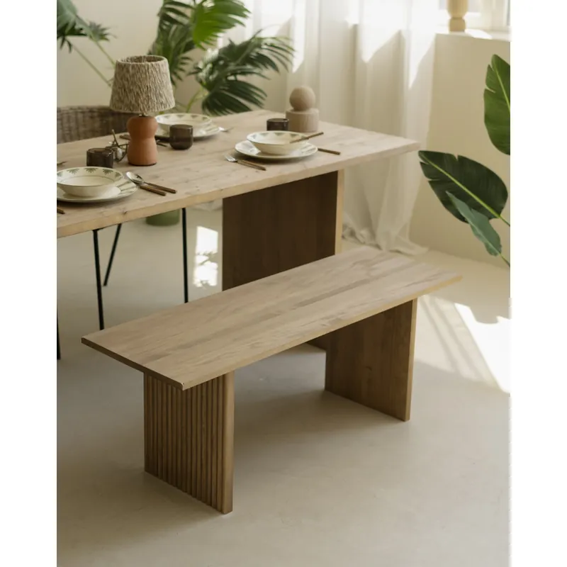 Banco de madera maciza en tono roble oscuro de 120cm - Bancos y taburetes