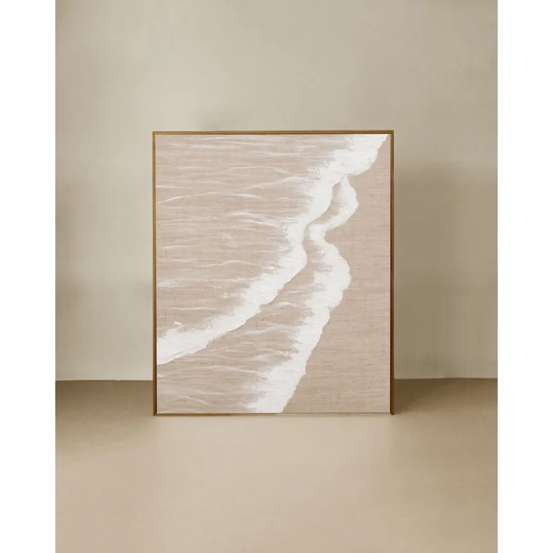 Cuadro beige y blanco decorativo sobre lino con bastidor de madera pintado artesanalmente con pintura al óleo de 80x60cm - Decoración mural