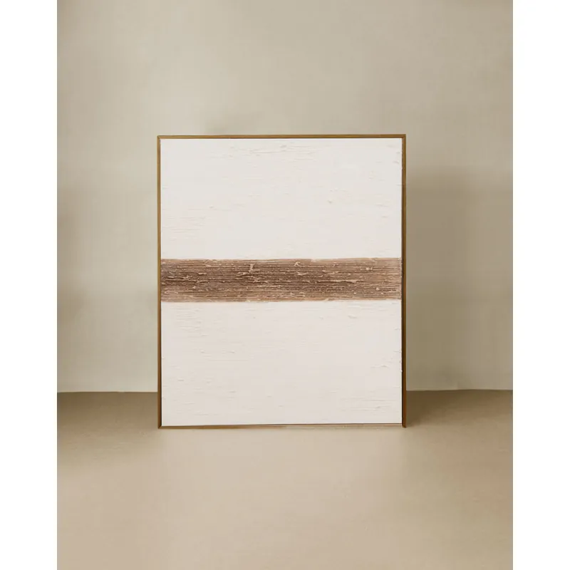 Cuadro blanco y marrón decorativo sobre algodón con bastidor de madera pintado artesanalmente con pintura al óleo de 80x60cm - Decoración mural