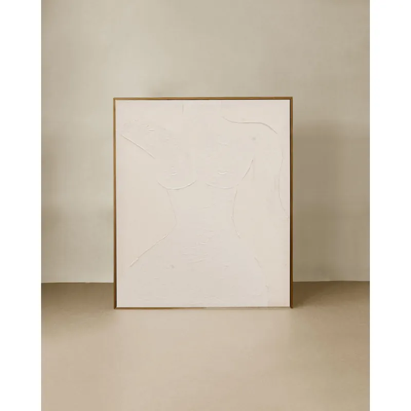 Cuadro beige decorativo sobre algodón con bastidor de madera pintado artesanalmente con pintura al óleo de 80x60cm - Decoración mural