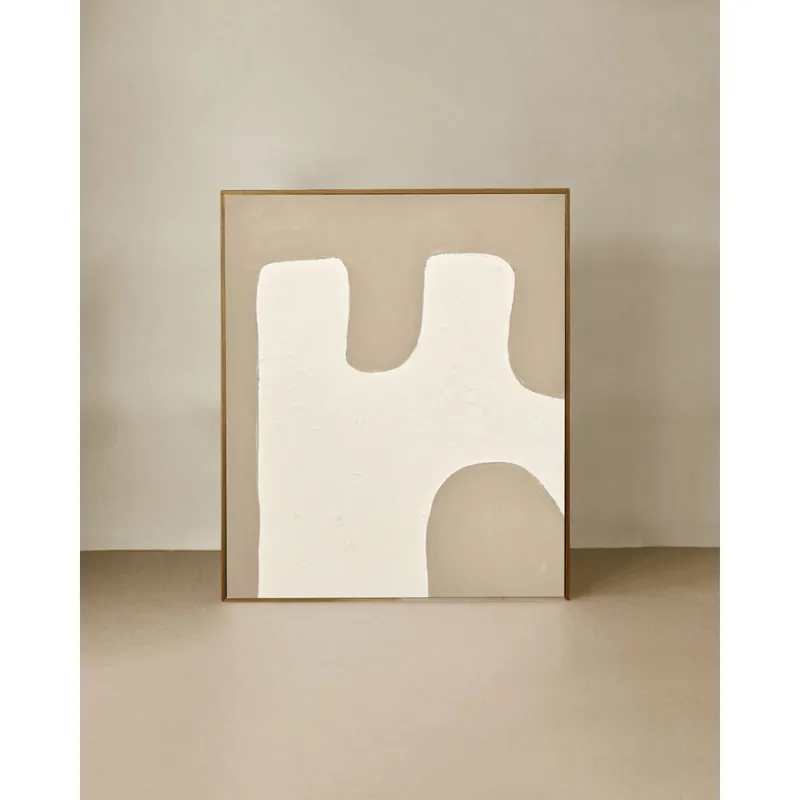 Cuadro beige y blanco decorativo sobre algodón con bastidor de madera pintado artesanalmente con pintura al óleo de 80x60cm - Decoración mural