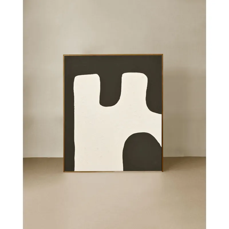 Cuadro negro y blanco decorativo sobre algodón con bastidor de madera pintado artesanalmente con pintura al óleo de 80x60cm - Decoración mural