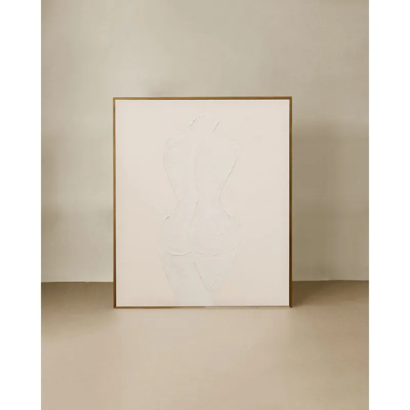 Cuadro beige decorativo sobre algodón con bastidor de madera pintado artesanalmente con pintura al óleo de 80x60cm - Decoración mural