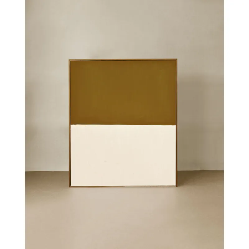 Cuadro mostaza y blanco decorativo sobre algodón con bastidor de madera pintado artesanalmente con pintura al óleo de 80x60cm - Decoración mural