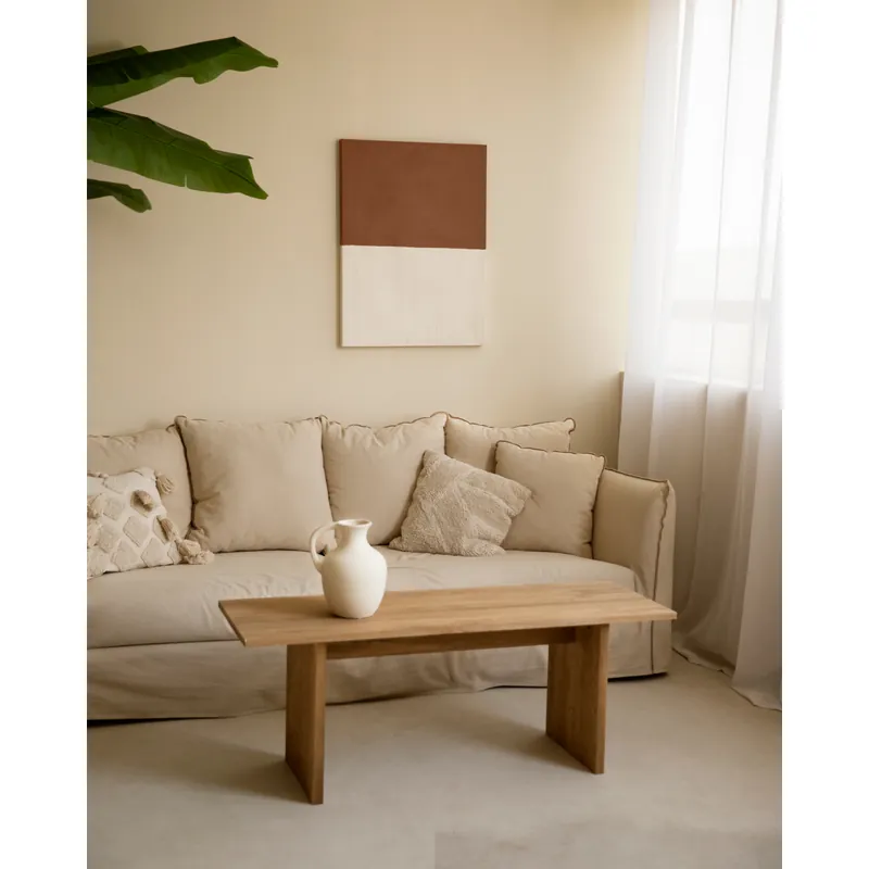 Cuadro teja y blanco decorativo sobre algodón con bastidor de madera pintado artesanalmente con pintura al óleo de 80x60cm - Decoración mural