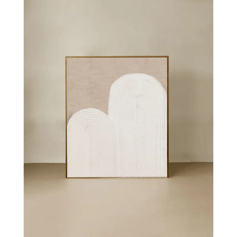 Cuadro blanco y beige decorativo sobre lino con bastidor de madera pintado artesanalmente con pintura al óleo de 80x60cm - Decoración mural