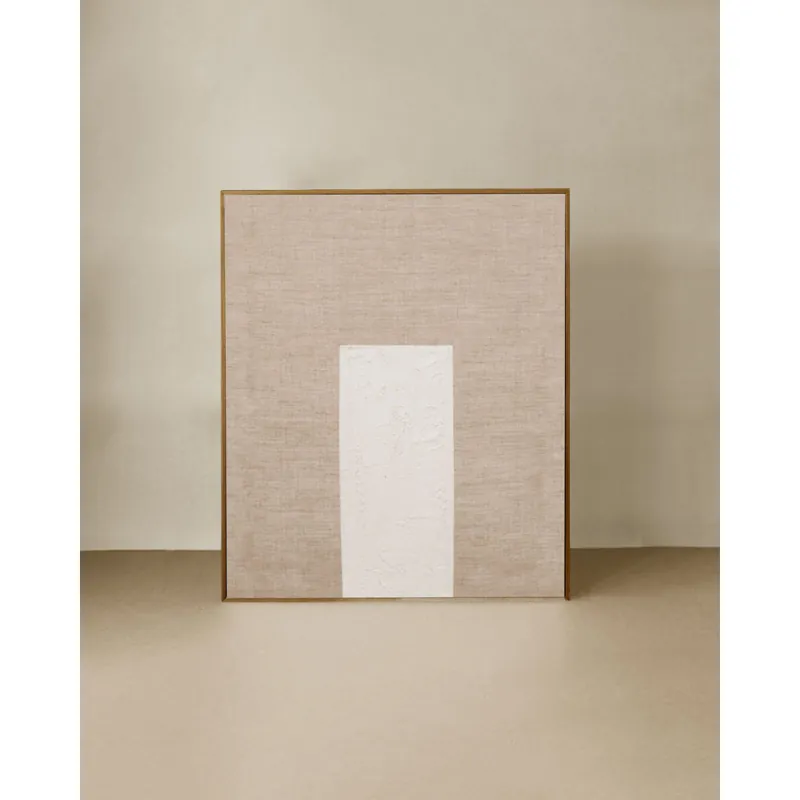 Cuadro beige y blanco decorativo sobre lino con bastidor de madera pintado artesanalmente con pintura al óleo de 80x60cm - Decoración mural