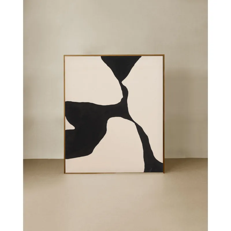 Cuadro beige y negro decorativo sobre algodón con bastidor de madera pintado artesanalmente con pintura al óleo de 80x60cm - Decoración mural