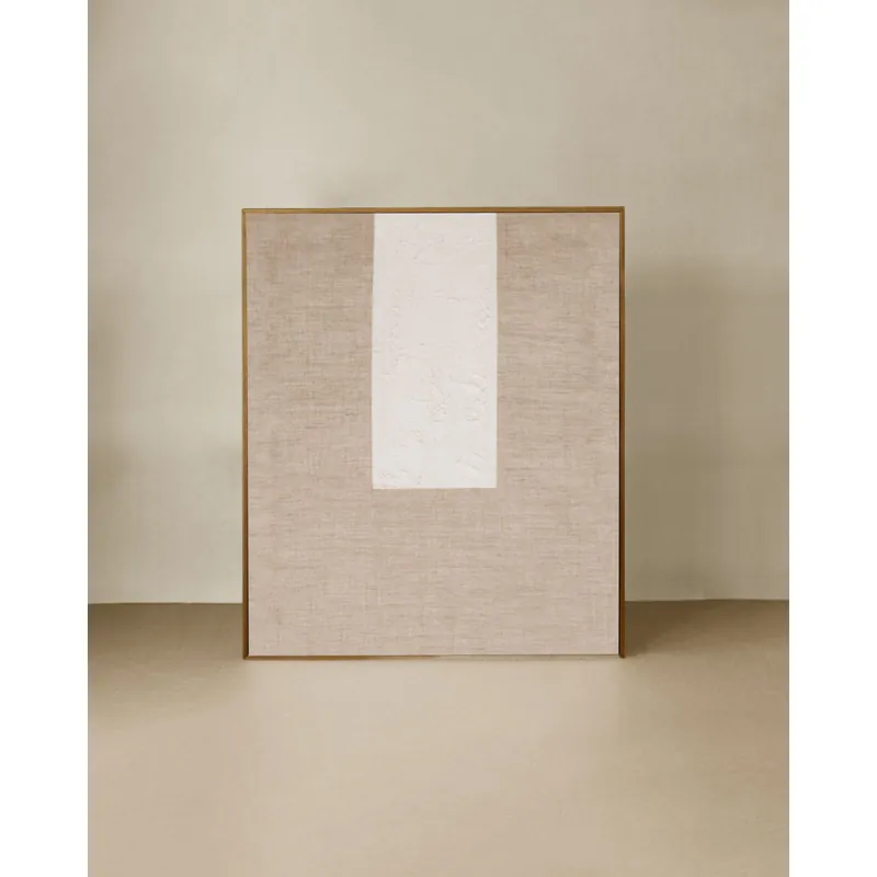 Cuadro beige y blanco decorativo sobre lino con bastidor de madera pintado artesanalmente con pintura al óleo de 80x60cm - Decoración mural