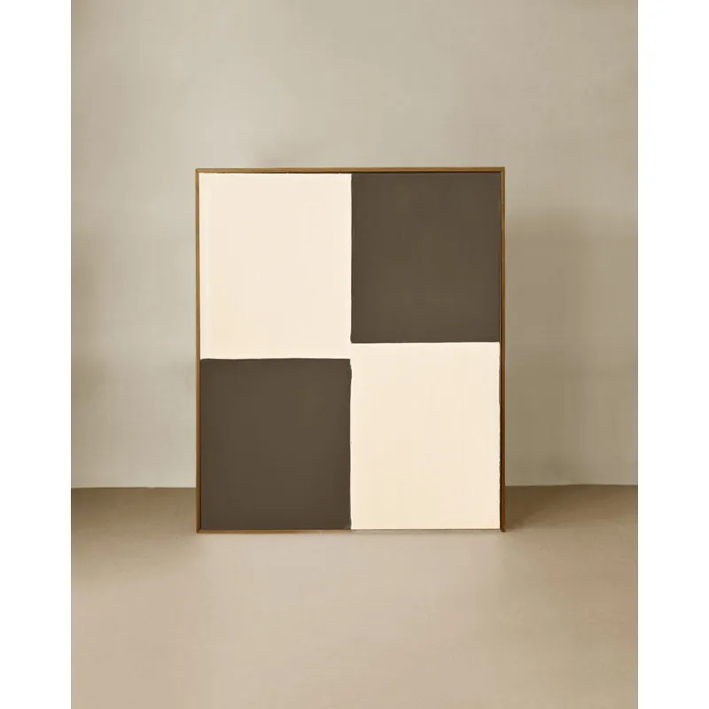 Cuadro marrón y blanco decorativo sobre algodón con bastidor de madera pintado artesanalmente con pintura al óleo de 80x60cm - Decoración mural