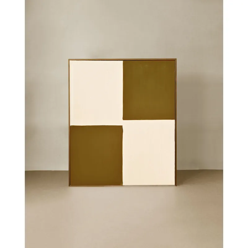 Cuadro mostaza y blanco decorativo sobre algodón con bastidor de madera pintado artesanalmente con pintura al óleo de 80x60cm - Decoración mural