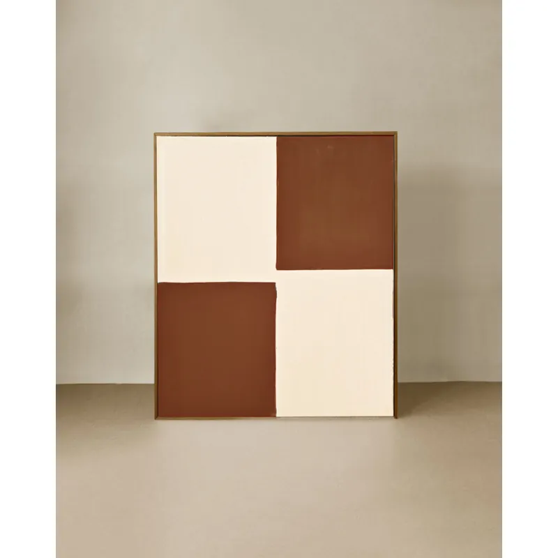 Cuadro teja y blanco decorativo sobre algodón con bastidor de madera pintado artesanalmente con pintura al óleo de 80x60cm - Decoración mural