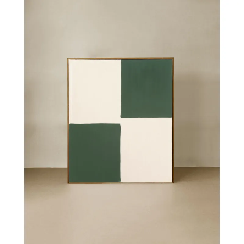 Cuadro verde y blanco decorativo sobre algodón con bastidor de madera pintado artesanalmente con pintura al óleo de 80x60cm - Decoración mural