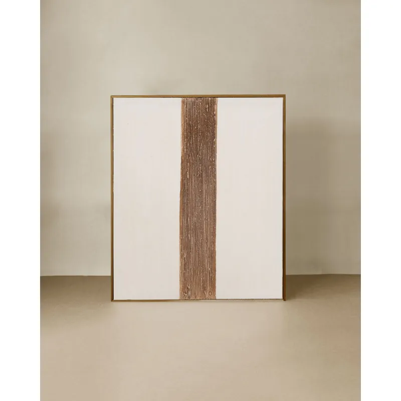 Cuadro blanco y marrón decorativo sobre algodón con bastidor de madera pintado artesanalmente con pintura al óleo de 80x60cm - Decoración mural
