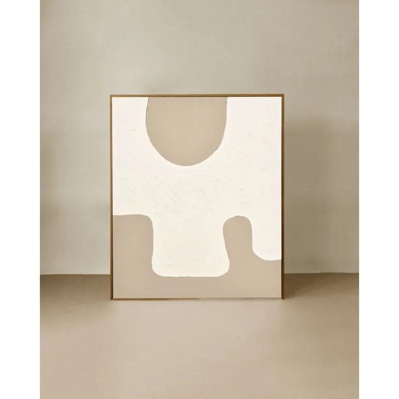 Cuadro blanco y beige decorativo sobre algodón con bastidor de madera pintado artesanalmente con pintura al óleo de 80x60cm - Decoración mural