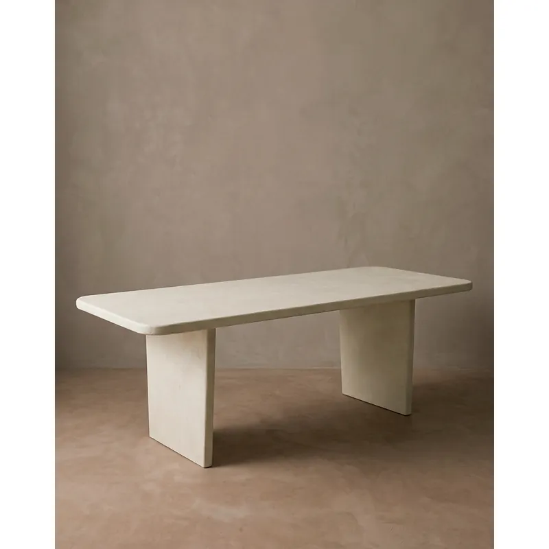 Mesa de comedor de microcemento tono blanco roto de 160cm - Mesas de comedor