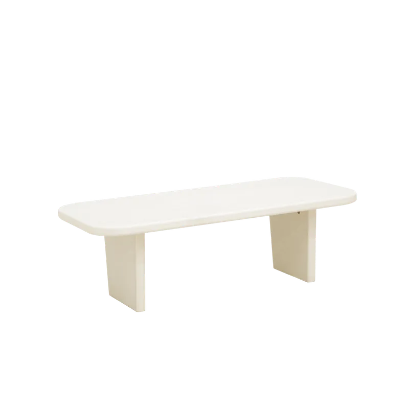 Mesa de centro de microcemento con dos patas tono blanco roto de 95cm - Mesas de centro