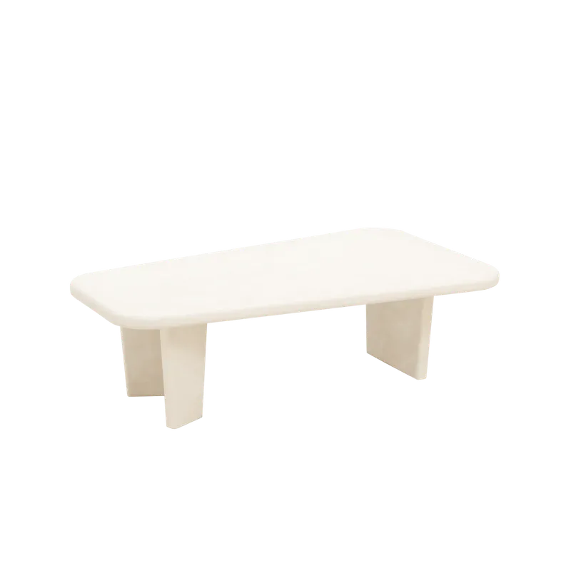 Mesa de centro de microcemento con tres patas tono blanco roto de 100cm - Mesas de centro