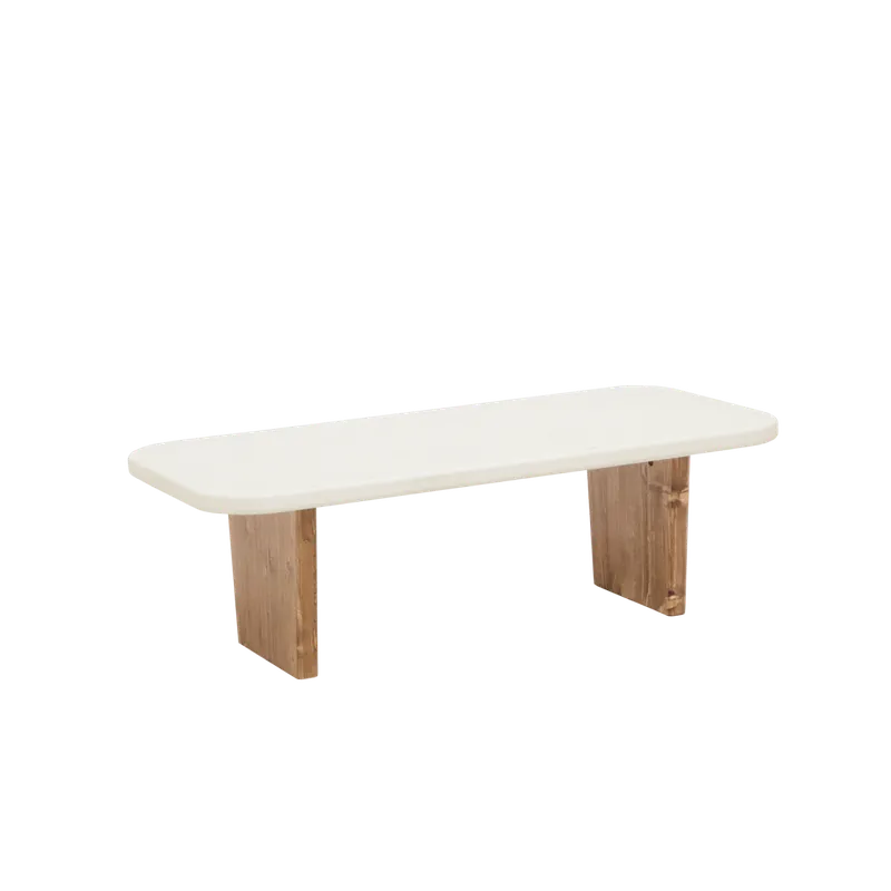 Mesa de centro de microcemento con dos patas de madera tono roble oscuro de 95cm - Mesas de centro