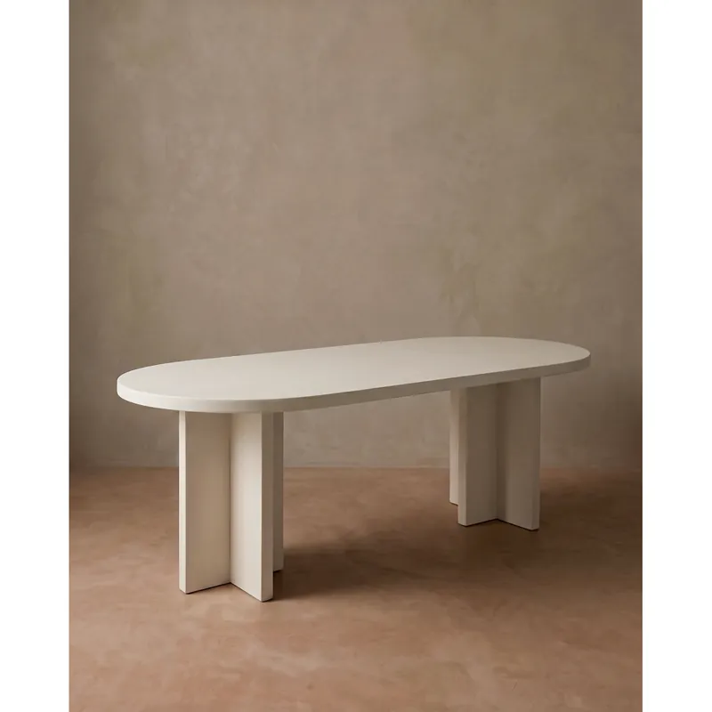 Mesa de comedor ovalada de microcemento en tono blanco roto 160cm - Mesas de comedor
