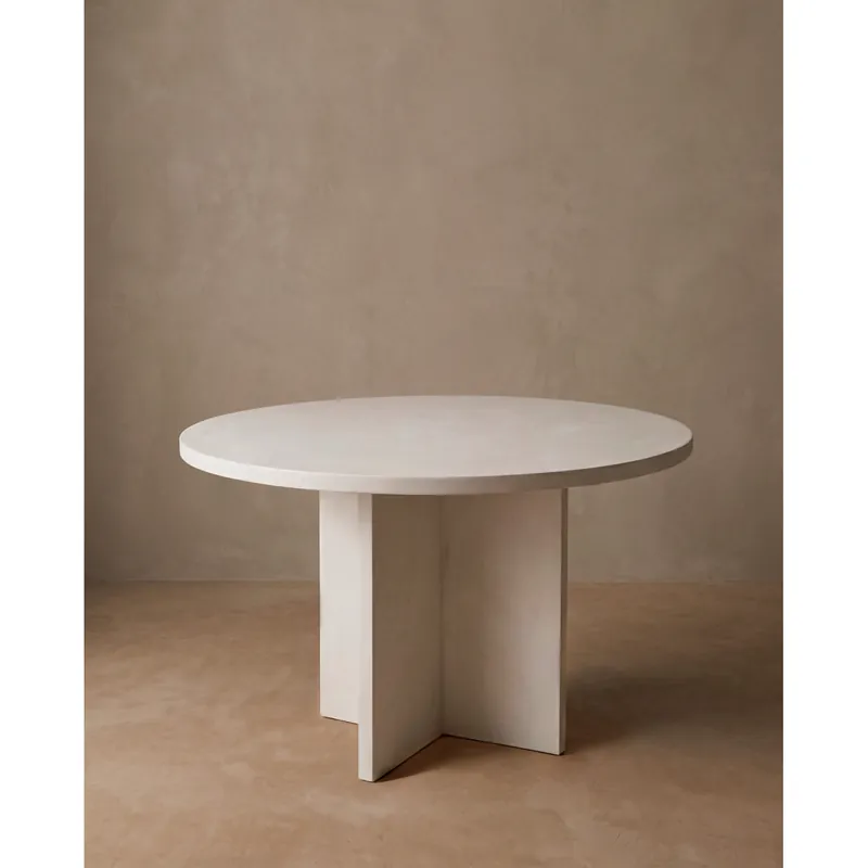 Mesa de comedor redonda de microcemento en tono blanco roto de Ø110 - Mesas de comedor
