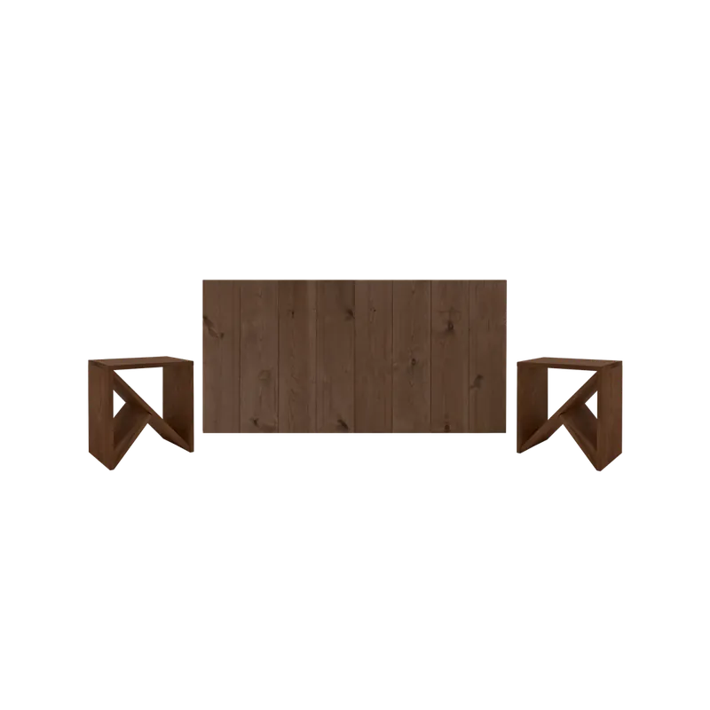 Pack cabecero y mesitas de madera maciza en tono nogal de 140cm - Cabeceros