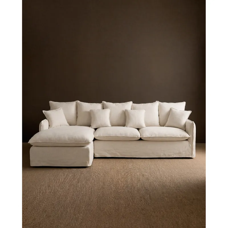 Sofá de 4 plazas con chaise longue izquierdo de algodón y lino desenfundable color blanco 278x170cm - Envío rápido