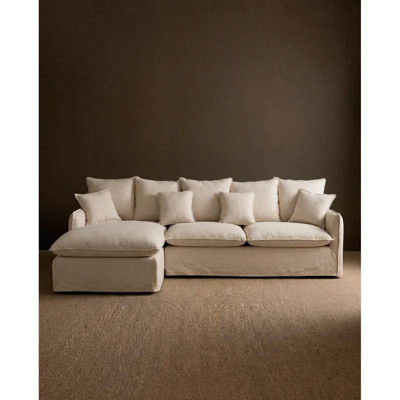 Sofá de 4 plazas con chaise longue izquierdo de algodón y lino desenfundable color beige 278x170cm - Envío rápido