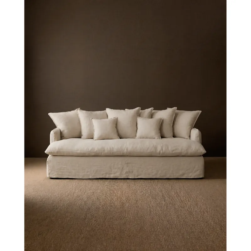 Sofá de 2 plazas fondo medio de algodón y lino desenfundable color beige 200x130cm - Envío rápido