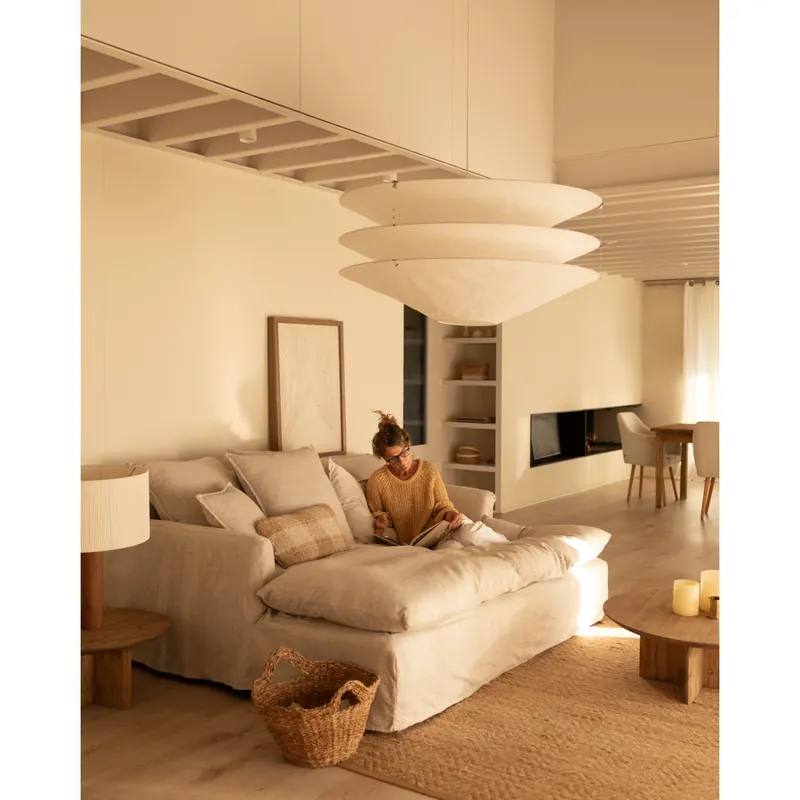 Sofá de 2 plazas fondo largo de algodón y lino desenfundable color beige 200x170cm - Bestsellers Decowood