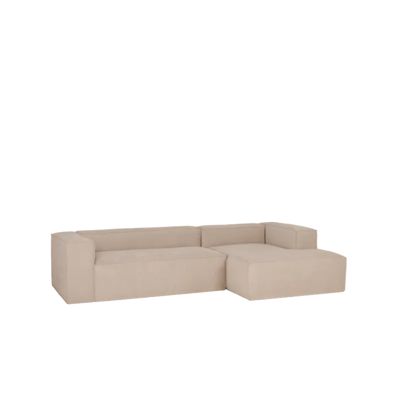 Sofá de 3 plazas con chaise longue derecho de pana color beige 250x175cm - Envío rápido