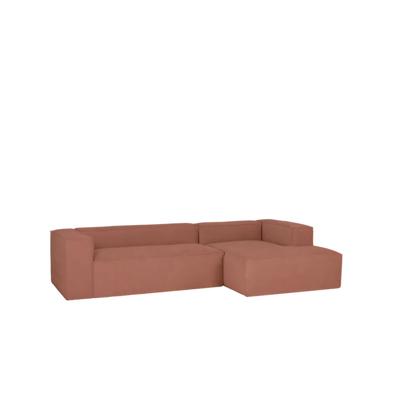 Sofá de 3 plazas con chaise longue derecho de pana color coral 250x175cm - Sofás derecha