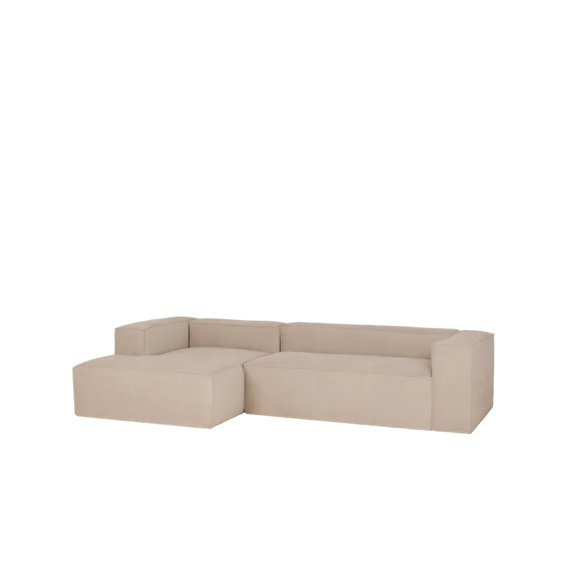 Sofá de 3 plazas con chaise longue izquierdo de pana color beige 250x175cm - Mobiliario