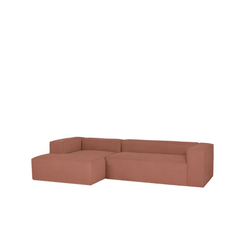 Sofá de 3 plazas con chaise longue izquierdo de pana color coral 250x175cm - Mobiliario