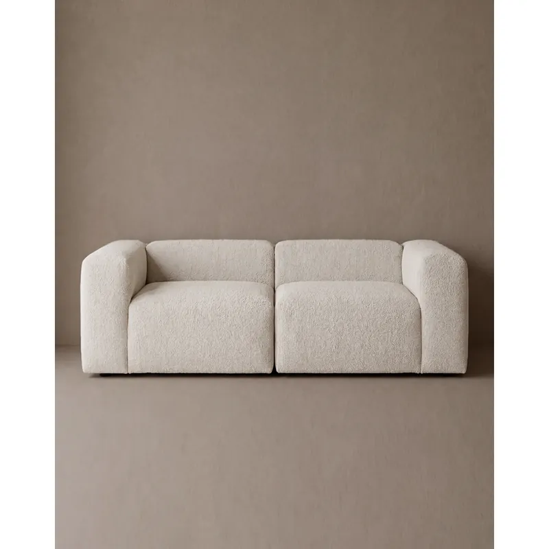 Sofá de 2 módulos de bouclé color blanco 240x110cm - Mobiliario