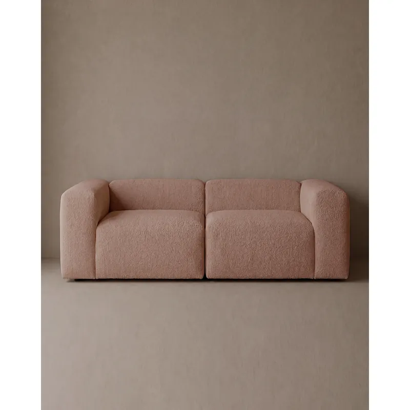 Sofá de 2 módulos de bouclé color rosa 240x110cm - Mobiliario