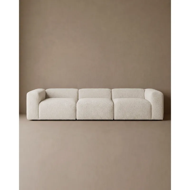Sofá de 3 módulos de bouclé color blanco 330x110cm - Mobiliario