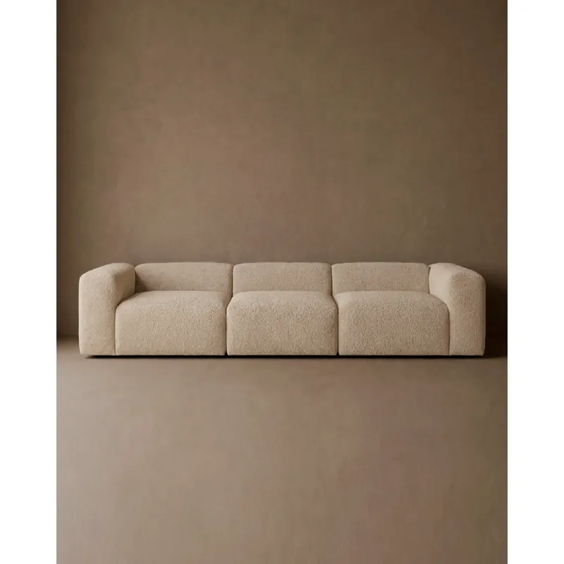 Sofá de 3 módulos de bouclé color beige 330x110cm - Mobiliario