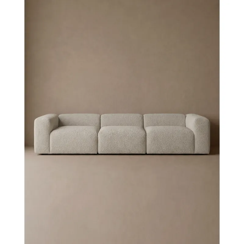 Sofá de 3 módulos de bouclé color gris claro 330x110cm - Mobiliario
