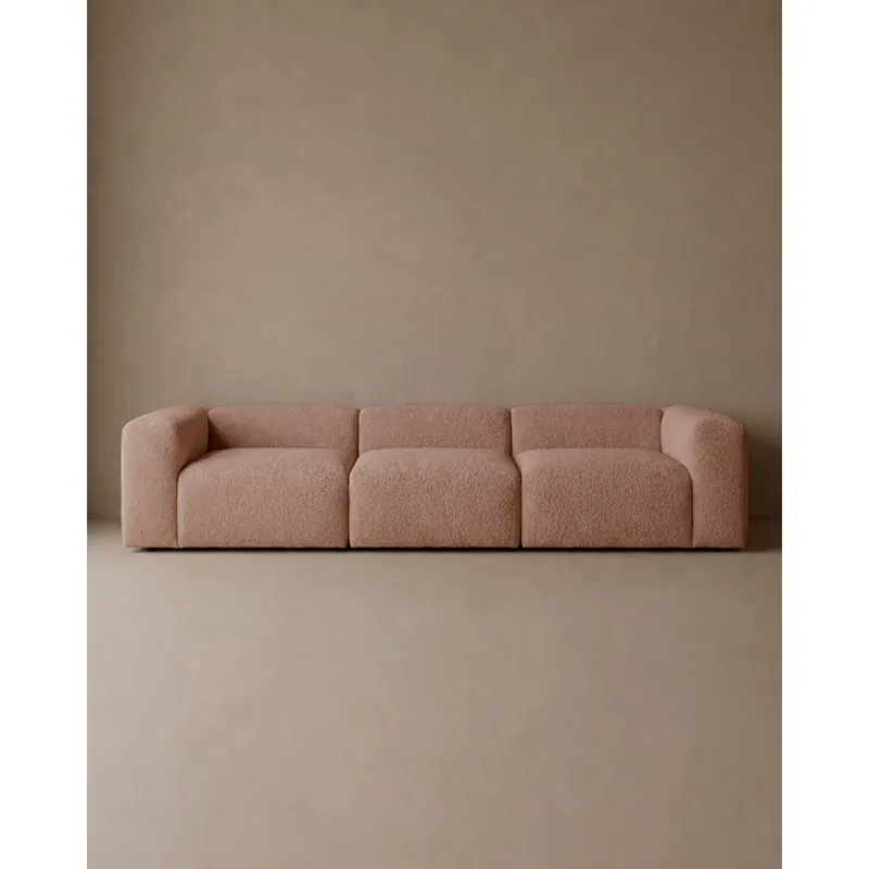 Sofá de 3 módulos de bouclé color rosa 330x110cm - Mobiliario