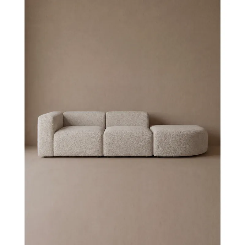 Sofá de 3 módulos con curva derecha de bouclé color gris claro 320x110cm - Mobiliario