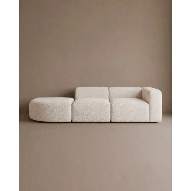 Sofá de 3 módulos con curva izquierda de bouclé color blanco 320x110cm - Envío rápido