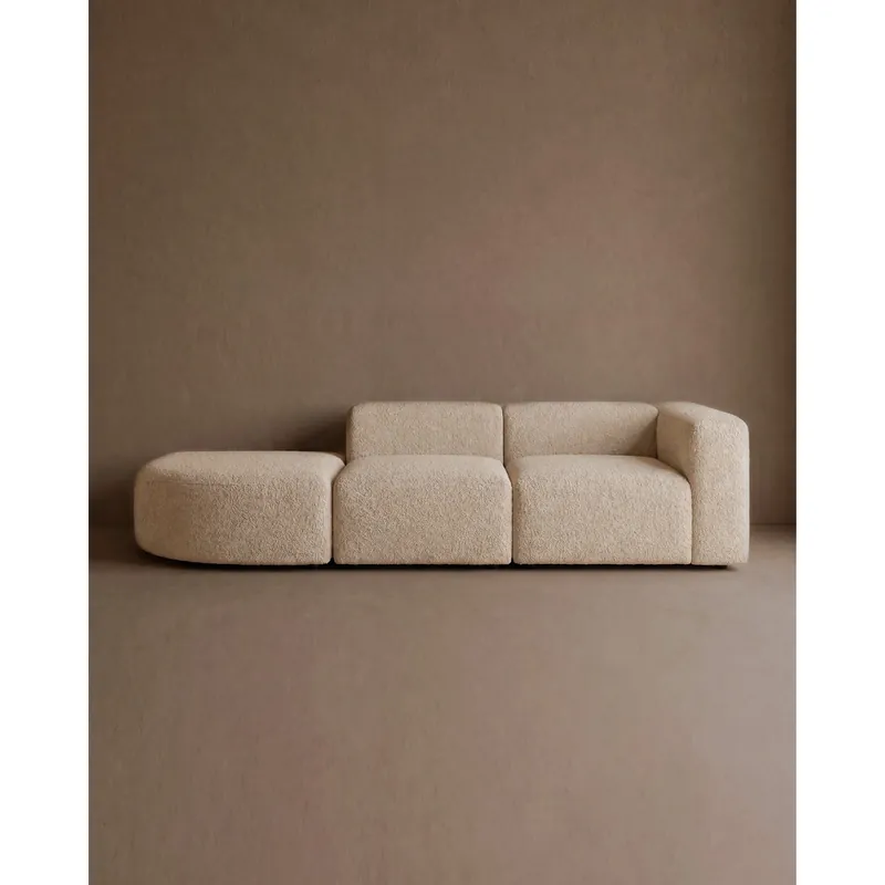 Sofá de 3 módulos con curva izquierda de bouclé color beige 320x110cm - Mobiliario