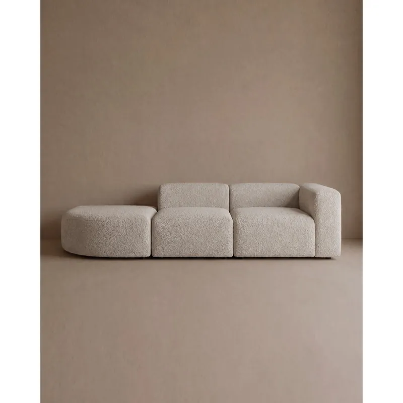 Sofá de 3 módulos con curva izquierda de bouclé color gris claro 320x110cm - Mobiliario