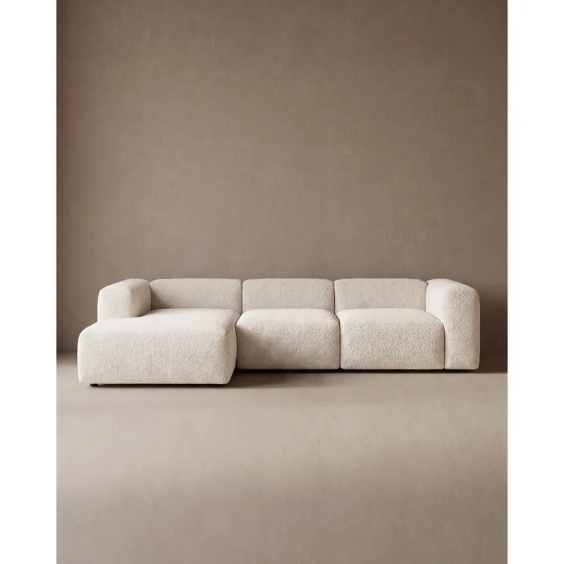 Sofá de 3 módulos con chaise longue izquierdo de bouclé color blanco 330x172cm - Mobiliario
