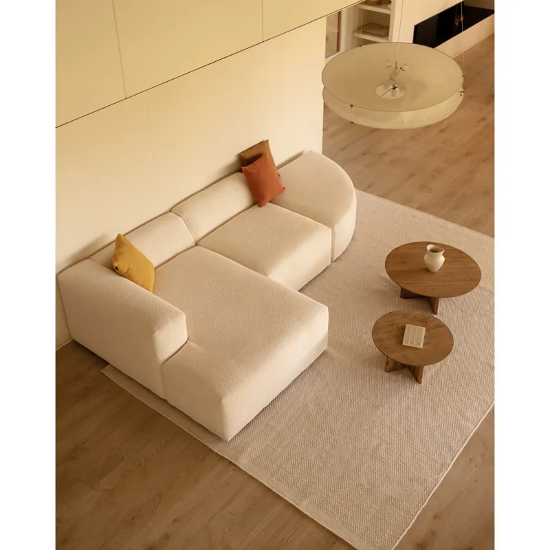 Sofá de 3 módulos curvo con chaise longue izquierdo de bouclé color blanco 320x172cm - Mobiliario