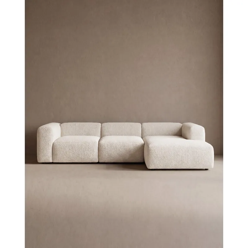 Sofá de 3 módulos con chaise longue derecho de bouclé color blanco 330x172cm - Sofás derecha