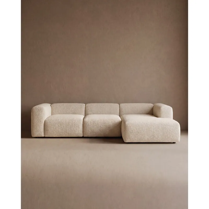Sofá de 3 módulos con chaise longue derecho de bouclé color beige 330x172cm - Envío rápido