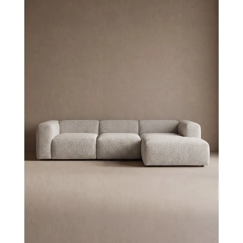 Sofá de 3 módulos con chaise longue derecho de bouclé color gris claro 330x172cm - Sofás derecha