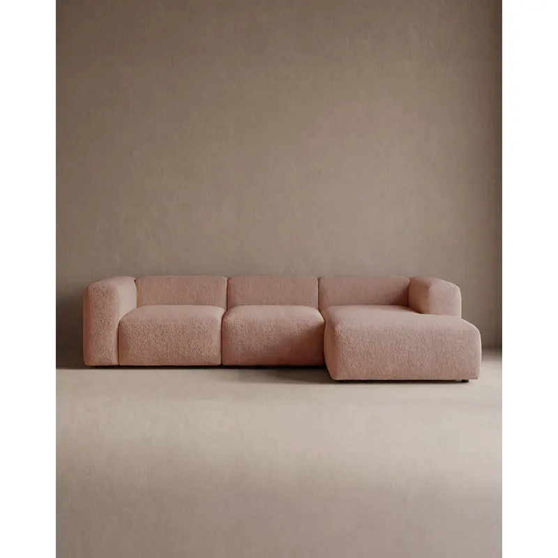 Sofá de 3 módulos con chaise longue derecho de bouclé color rosa 330x172cm - Sofás derecha